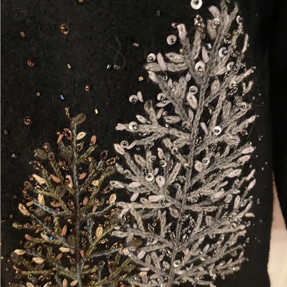Coldwater Creek Black Cardigan Sweater Christmas Tree Wool Blend  Sz S-NWT - Picture 3 of 4